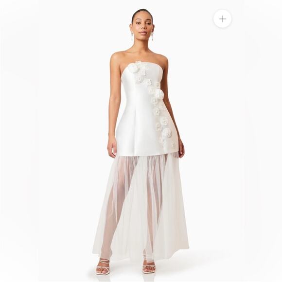 elliatt oleander strapless sateen 3D flower pearl mesh maxi mini dress large NEW - Picture 11 of 15